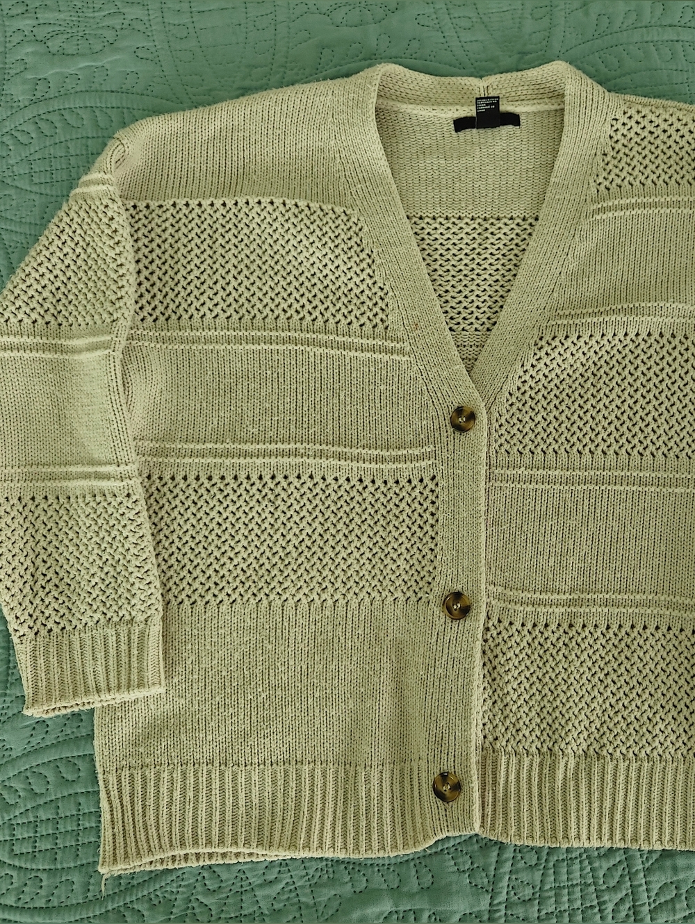 Forever 21 Cream Chunky Open-Knit V-Neck Button Cardigan